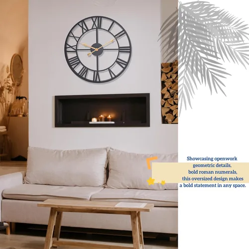 Miniatura 5 de Reloj de pared grande de metal de 24 pulgadas más grueso, reloj industrial decorativo para el hogar con números romanos grandes, reloj retro de gran