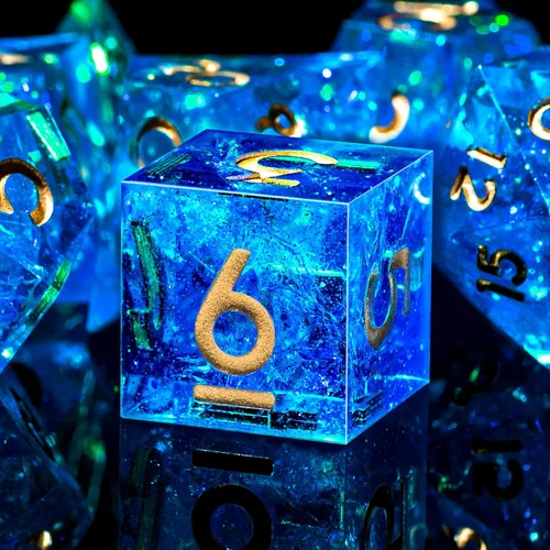 Miniatura 18 de AUSTOR Juego de dados DND de 7 troqueles de resina de borde afilado, dados poliédricos hechos a mano para juegos de mesa Dungeons and Dragons RPG