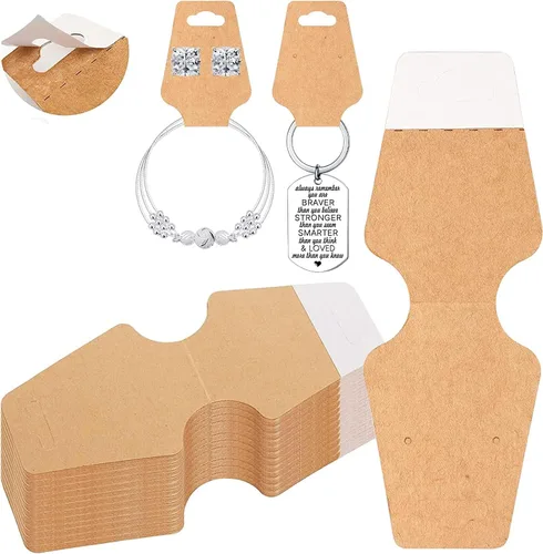 200 tarjetas de exhibición de pulseras con adhesivo, collar y llavero, tarjetas de exhibición, gargantilla, tarjetero de papel Kraft, etiquetas