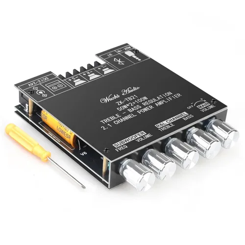 ZK-TB21 - Placa amplificador Bluetooth de 2.1 canales para altavoces DIY, chip TPA3116, 50 W × 2 + 100 W, entrada BT y AUX, CC 12-24 V, mini