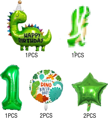 Miniatura 4 de Decoraciones de dinosaurio de primer cumpleaños - Globos de aluminio de dinosaurio y suministros de fiesta para niños