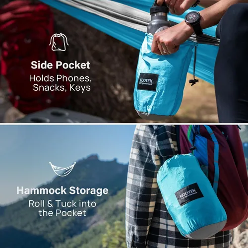 Miniatura 4 de Kootek Hamaca de campamento, hamacas portátiles con correas para árboles y bolsa de transporte adjunta, equipo esencial de campamento, perfecto