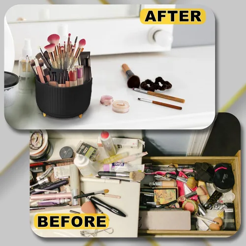 Miniatura 4 de WILL OAK Organizador de brochas de maquillaje, organizador de brochas de maquillaje giratorio de 360°, 5 ranuras para cosméticos, esmalte de uñas