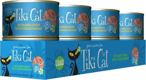 Miniatura 2 de Tiki Cat Luau - Comida húmeda sin granos, baja en carbohidratos, con aves de corral o peces en consomé para gatos adultos y gatitos.