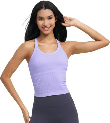 Miniatura 9 de sphinx cat - Camiseta corta de entrenamiento para mujer, camiseta sin mangas, acanalada, con espalda cruzada y brasier integrado