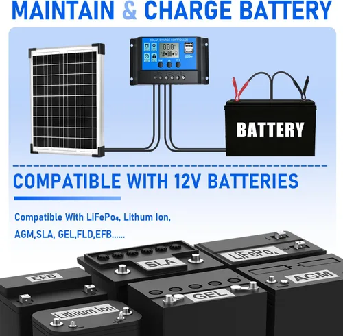 Miniatura 7 de Kit de Panel Solar 20W 12V Monocristalino, Mantenedor de Batería + Controlador de Carga Solar 10A + Cable de Extensión con Clips de Batería Terminal