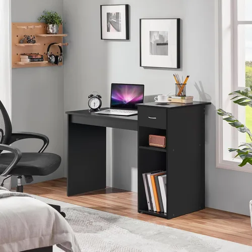 Miniatura 6 de Yaheetech Juego de escritorio y silla moderno para oficina en casa, escritorio para computadora con cajón y estantes con silla de oficina ergonómica