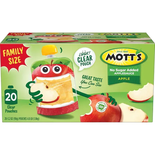 Miniatura 16 de Mott's Puré de manzana sin azúcar añadido, hecho de fruta real, sin sabores artificiales, bolsas transparentes de 3.2 onzas, paquete de 20