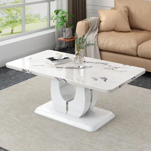 Miniatura 9 de LKTART Mesa de Centro Rectangular para Sala de Estar, Mesas de Centro de Imitación de Mármol con Almacenamiento, Base Moderna Estable Mesa de Centro