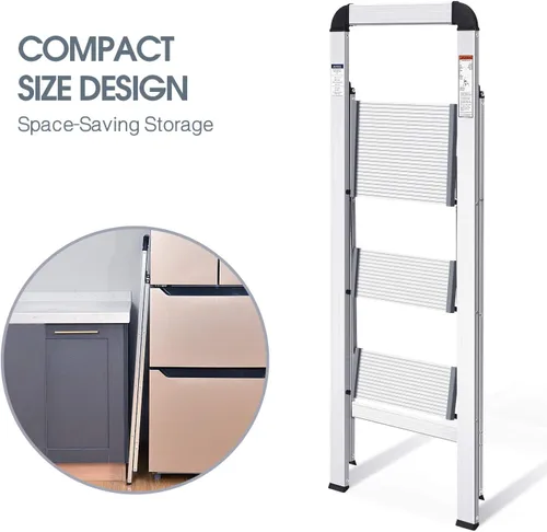 Miniatura 2 de KINGRACK Escalera de aluminio de 3 escalones, taburete ligero con pedales antideslizantes, pasamanos, escalera plegable de 330 LBS para cocina