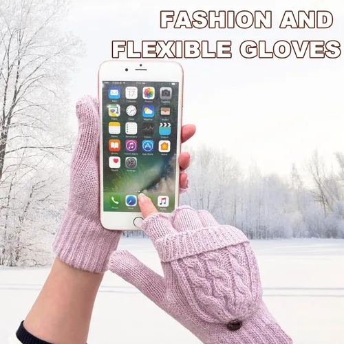 Miniatura 79 de Beurlike Guantes de invierno para mujer, de lana cálida, a prueba de viento, convertibles, sin dedos