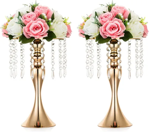 Miniatura 17 de 2 piezas de 54 cm de alto soporte de flores de cristal para boda, camino de flores de plomo, soportes de flores centrales de metal para mesas
