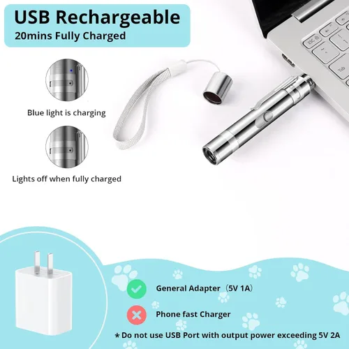 Miniatura 6 de Waputne Juguete para gatos de interior, juguetes recargables por USB con 7 patrones ajustables, juguetes interactivos de persecución para gatos