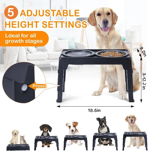 Miniatura 2 de LALOBLUE Cuencos elevados para perros, cuenco elevado para perros con 2 cuencos de comida de acero inoxidable para perros, soporte ajustable a 5