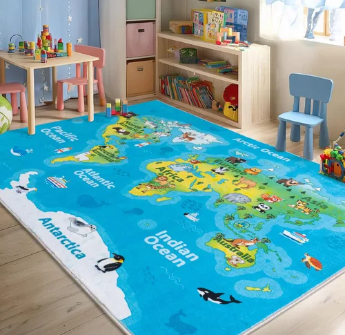 Miniatura 18 de Alfombras infantiles para sala de juegos, suave y antideslizante, alfombra educativa redonda de 4 x 4 pies para aprender alfabetos ABC, números