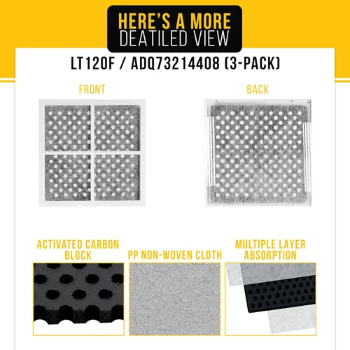Miniatura 4 de PartsBroz Filtro de aire para refrigerador LT120F, paquete de 3 unidades para ThinQ LG LFX31925ST LFXC24726S LMXS30776D LRMDC2306S LRMVC2306D