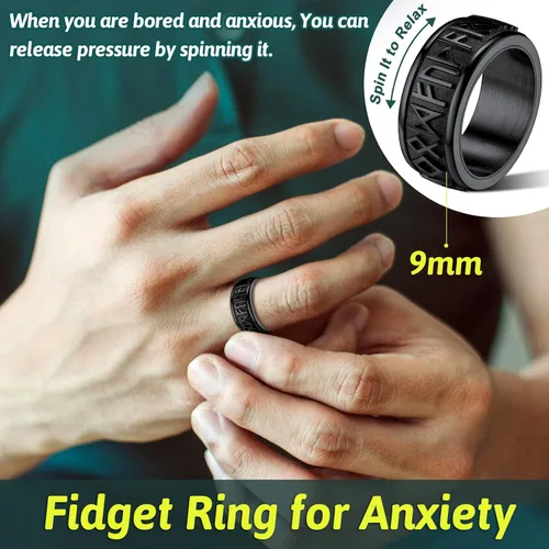 Miniatura 3 de FaithHeart Anillo de runas giratorias vikingas nórdicas de acero inoxidablechapado en oro, anillos giratorios para hombres y mujeres, puede grabado
