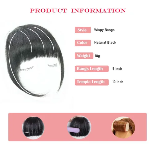 Miniatura 5 de Extensiones de cabello humano real con flecos, clip en flequillo, con sienes