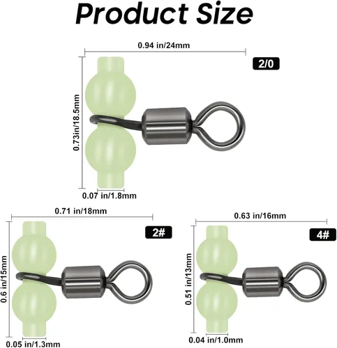 Miniatura 5 de Goture Fishing Swivels, 3 Way Swivels Fishing Tackle, T Shape Cross Line Rolling Swivels with Luminous Beads Saltwater Freshwater,Three Way Fishing