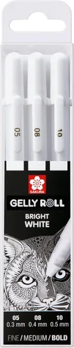 SAKURA Gelly Roll Basic - Juego de 3 bolígrafos de gel blanco, varios tamaños | Bolígrafos opacos para resaltados, dibujo y manualidades