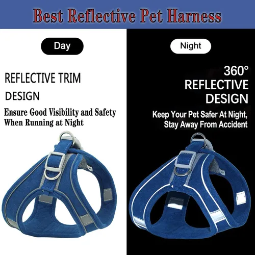Miniatura 3 de Juego de arnés y correa para perro con correa para el pecho para mascotas, arnés reflectante ajustable para perros pequeños, medianos y gatos, azul