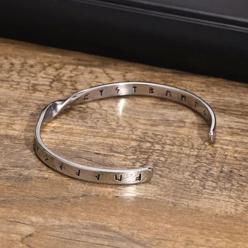 Miniatura 5 de VNOX Pulsera de joyería vikinga nórdica para hombre y mujer, pulsera nórdica vikinga nórdica de 24 runas del alfabeto, pulsera mobius torcida