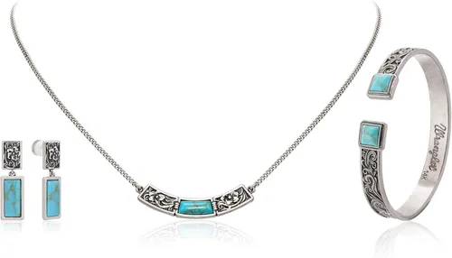 Montana West Pulsera de Puño Wrangler para Mujeres Occidental Turquesa Ajustable Brazalete Abierto Plateado Tallado Floral Vaquera Joyería Country