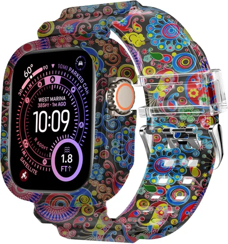 Miniatura 83 de DABAOZA - Correa compatible con Apple Watch de 49 mm, 46 mm, 45 mm, 44 mm, 42 mm, 41 mm, 40 mm, 38 mm, con protector, correa de TPU brillante