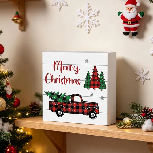 Miniatura 3 de Decoraciones navideñas para interiores, decoración de Navidad, mesa, hogar, habitación, camión, oficina, baño, caja de madera, letrero de madera