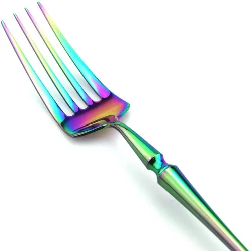 Miniatura 9 de JASHII Juego de cubiertos de titanio de lujo de 6 piezas de acero inoxidable 18/10 pulido de espejo de arco iris cubiertos incluye tenedor cuchillo