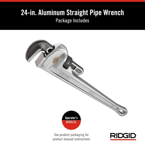 Miniatura 7 de RIDGID 31105 Llave de tubo recta de aluminio modelo 824, llave de fontanería de 24 pulgadas, gris