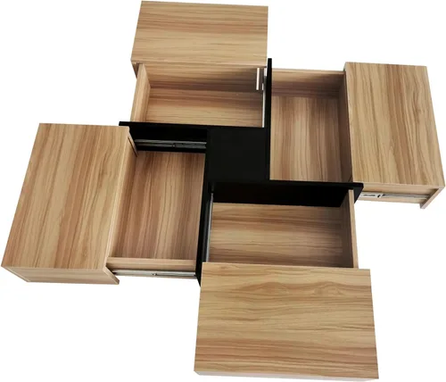 Miniatura 8 de DHAEY Mesa de centro cuadrada con 4 compartimentos de almacenamiento ocultos, mesa central con mesa deslizante extensible, mesa de cóctel, mesa
