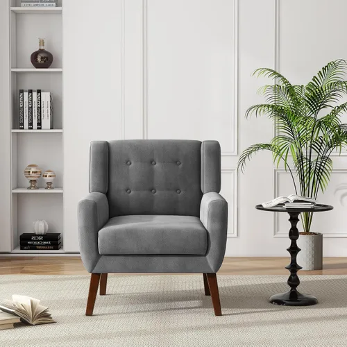 Miniatura 27 de Silla decorativa de piel sintética, sillón tapizado Morden para sala de estar, asiento de lectura lateral con botones copetudo para dormitorio