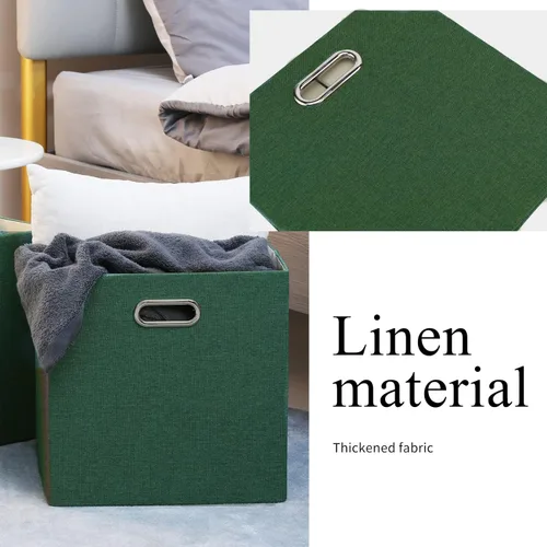 Miniatura 3 de Cubo de almacenamiento de 11 x 11 pulgadas, caja plegable de lino con asas, cesta de organización plegable, juego de 4 cajones de gran capacidad