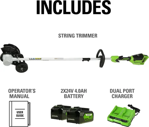 Miniatura 5 de Greenworks - Desbrozadora sin escobillas de 48 V (24 V x 2), 8 pulgadas, (2) baterías de 4 Ah y cargador de doble puerto de 4 A incluido, ED48L4410