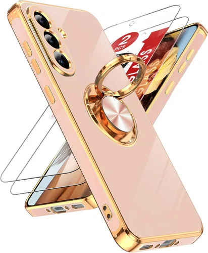 Miniatura 122 de LeYi Funda para Samsung Galaxy S22 Ultra con soporte de anillo giratorio de 360°, soporte magnético, chapado en oro rosa, borde protector para Negro