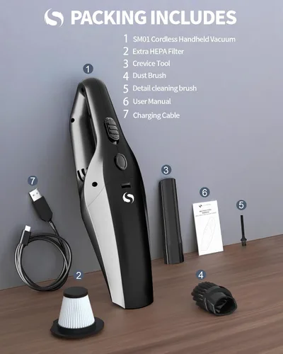 Miniatura 8 de Aspiradora de mano inalámbrica, mini aspiradora portátil de mano para automóvil, aspiradora portátil con filtro HEPA, de mano inalámbrica