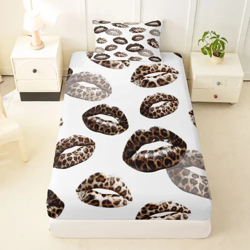 Miniatura 24 de Feelyou Leopard Print Lips Fitted Sheet Twin Size for Kids Boys Girls Cheetah Print Bed Sheets Set 16" Deep Pocket Soft Breathable Microfiber