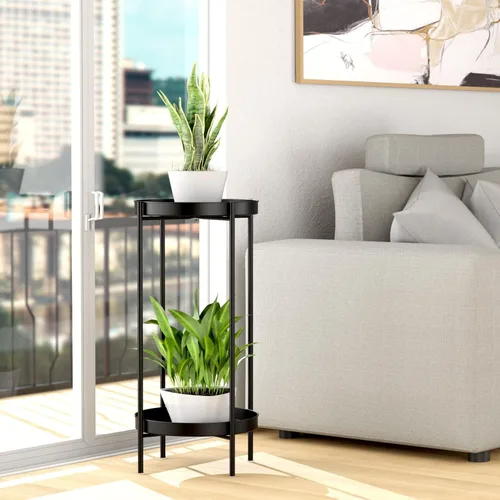 Miniatura 5 de OVICAR Soporte para plantas para interiores y exteriores, organizador de macetas de metal, 2 niveles de alto, estante de almacenamiento para el Negro