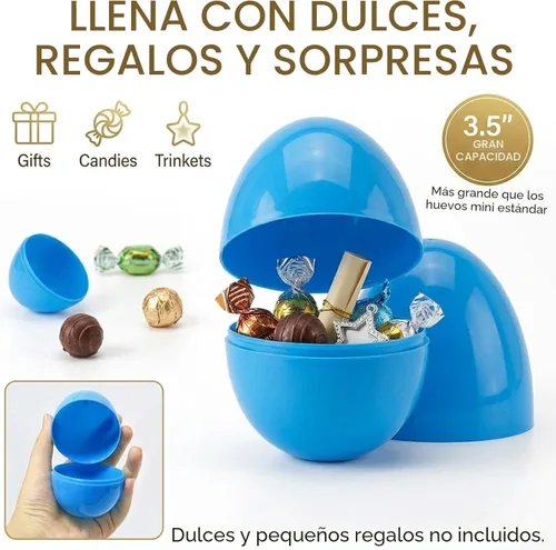 Miniatura 3 de ROSAUI Paquete de 36 huevos de Pascua grandes rellenables (3.5 pulgadas), huevos de plástico de fondo plano con cintas, decoración colgante