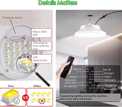 Miniatura 5 de HULPPRE Luz solar para cobertizo de 3000 lm para interiores y exteriores con cuerda de tracción, de día o de noche, del atardecer al amanecer