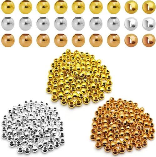 150 cuentas espaciadoras de metal para fabricación de joyas de 0.394 pulgadas, cuentas redondas chapadas en metal, cuentas pequeñas espaciadoras