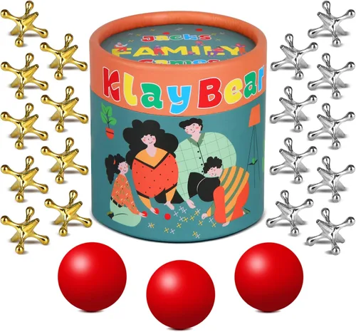 Miniatura 8 de Juego de Jacks con Pelota, Juego Retro Vintage de Jax para Niños y Adultos, Juegos de Mesa Clásicos con 10 Jacks de Metal y 2 Pelotas de Goma Rojas