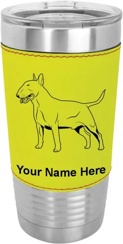 Miniatura 14 de LaserGram Vaso aislado al vacío de 20 onzas, perro Bull Terrier, grabado personalizado incluido (piel sintética, estilo béisbol)
