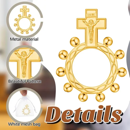 Miniatura 3 de Landical Conjunto de Recuerdos de Bautismo Anillos de Rosario Religiosos para Dedos a Granel Cruz Pequeña de Bolsillo Oración Anillos Católicos