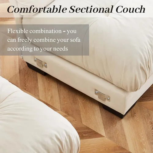 Miniatura 6 de Otomana beige para sofá modular modular, sofá individual, asiento otomano para sofá modular convertible, sofás de terciopelo para sala de estar