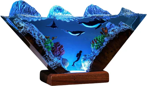 Miniatura 9 de Humpback Whale and Diver Night Lights, Manta Rays Epoxy Lamp, Epoxy Resin Table Lamp, Boho Home Decor Creative Personalized Gifts, Gift for Her Him
