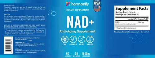 Miniatura 7 de Suplemento NAD 60 cápsulas, orgullosamente de la empresa de Estados Unidos, sin OMG y sin gluten, 1 mes de porción, 1000 mg por porción