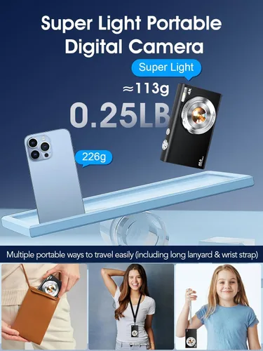 Miniatura 6 de Cámara digital, cámara de videoblogs 4K con enfoque automático para fotografía con tarjeta de 32 GB, cámara digital compacta portátil de 48 Negro