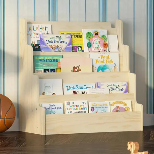 Miniatura 9 de NACHES Estantería Montessori de 4 niveles para niños, estante de madera con diseño festoneado, organizador de juguetes para guardería, dormitorio